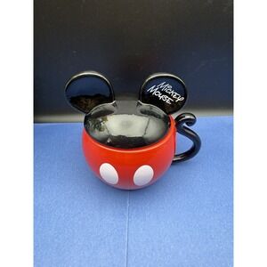Disney Mickey Mouse Buttons Tail Ceramic Coffee Mug w/ Matching‎ Lid
